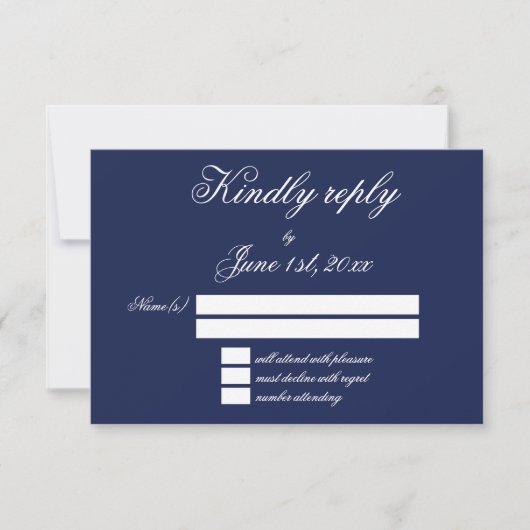 Elegante Navy Blue Minimalistische Trouw RSVP Kaar (Voorkant)