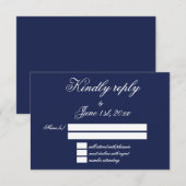 Elegante Navy Blue Minimalistische Trouw RSVP Kaar (Voorkant / Achterkant)