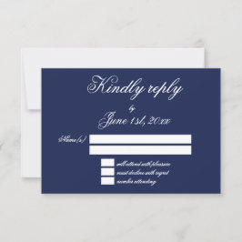Elegante Navy Blue Minimalistische Trouw RSVP Kaar Kaartje