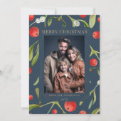 Elegante Navy Blue Mistletoe Holiday Photo Card Kaart (Voorkant)