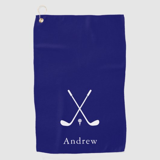 Elegante Navy Blue Modern Monogrammed Golfhanddoek (Voorkant)