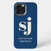 Elegante Navy Blue monogram beginletters iPhone Hoesje (Achterkant)