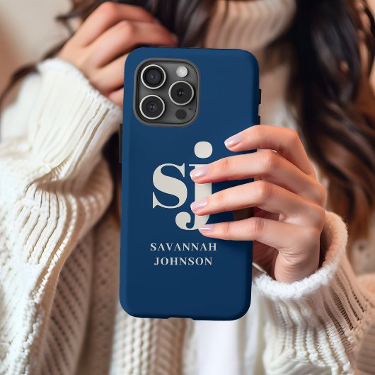 Elegante Navy Blue monogram beginletters iPhone Hoesje