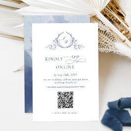 Elegante Navy Blue Monogram RSVP Online QR Code Informatiekaartje
