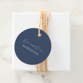 Elegante Navy Blue Mr. & Mrs.-label Bedankjes Labels (In situ)