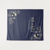 Elegante Navy Blue Mr. & Mrs. Trouwachtergrond Wandkleed (Voorkant (horizontaal))