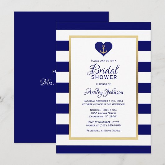 Elegante Navy Blue Nautical Wedding Vrijgezellenfe Kaart (Voorkant / Achterkant)