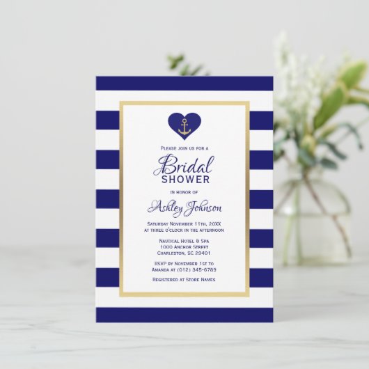Elegante Navy Blue Nautical Wedding Vrijgezellenfe Kaart (Staand voorkant)