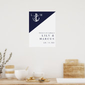 Elegante Navy Blue Nautical Wedding Welkomstbord Poster (Keuken)