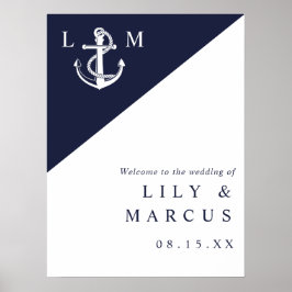 Elegante Navy Blue Nautical Wedding Welkomstbord Poster