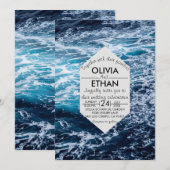 Elegante Navy Blue Ocean Waves Beach Wedding Kaart (Voorkant / Achterkant)