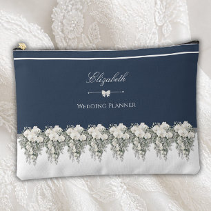 Elegante Navy Blue Orchidee Bruiloftsplanner Pouch Etui