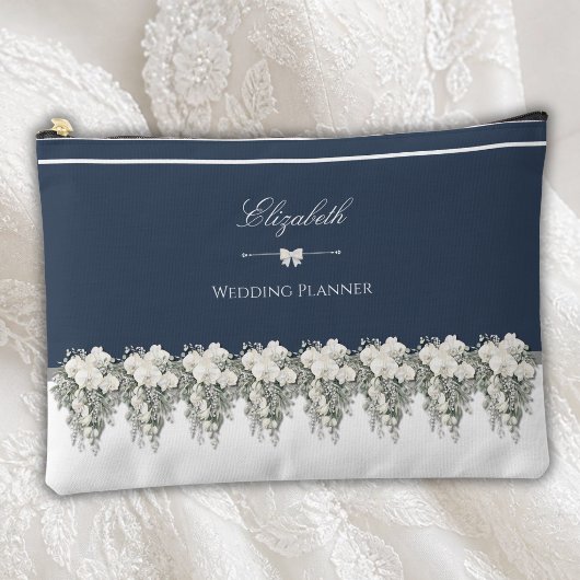 Elegante Navy Blue Orchidee Bruiloftsplanner Pouch Etui