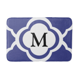Elegante Navy Blue Pattern Monogram Badmat