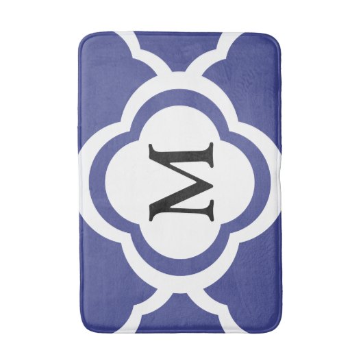Elegante Navy Blue Pattern Monogram Badmat (Voorkant Verticaal)