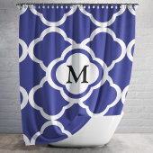 Elegante Navy Blue Pattern Monogram Douchegordijn