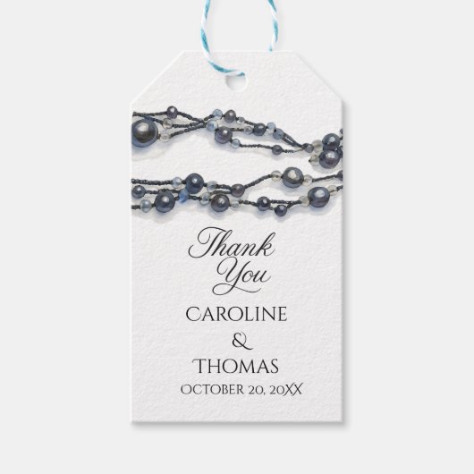 Elegante Navy Blue Pearl Waterverf Modern Wedding Cadeaulabel (Voorkant)