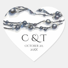 Elegante Navy Blue Pearl Waterverf Modern Wedding Hart Sticker