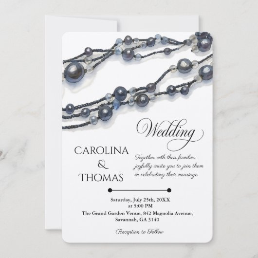 Elegante Navy Blue Pearl Waterverf Modern Wedding Kaart (Voorkant)