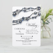 Elegante Navy Blue Pearl Waterverf Modern Wedding Kaart (Staand voorkant)