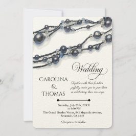 Elegante Navy Blue Pearl Waterverf Modern Wedding Kaart