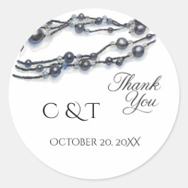 Elegante Navy Blue Pearl Waterverf Modern Wedding Ronde Sticker