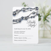 Elegante Navy Blue Pearl Waterverf Modern Wedding RSVP Kaartje (Staand voorkant)