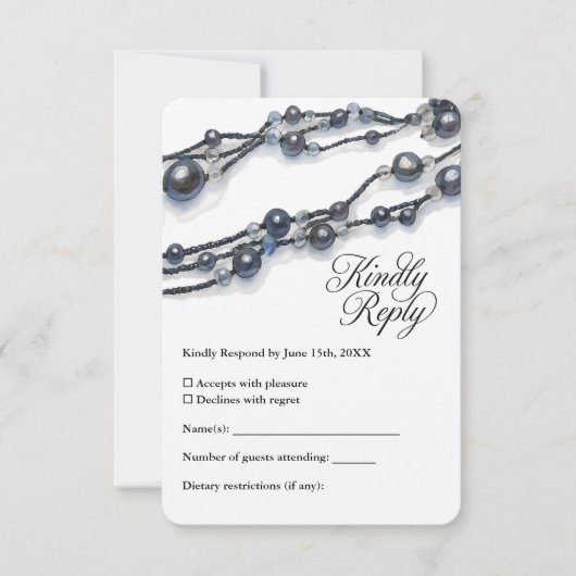 Elegante Navy Blue Pearl Waterverf Modern Wedding RSVP Kaartje (Voorkant)