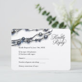 Elegante Navy Blue Pearl Waterverf Modern Wedding RSVP Kaartje (Staand voorkant)