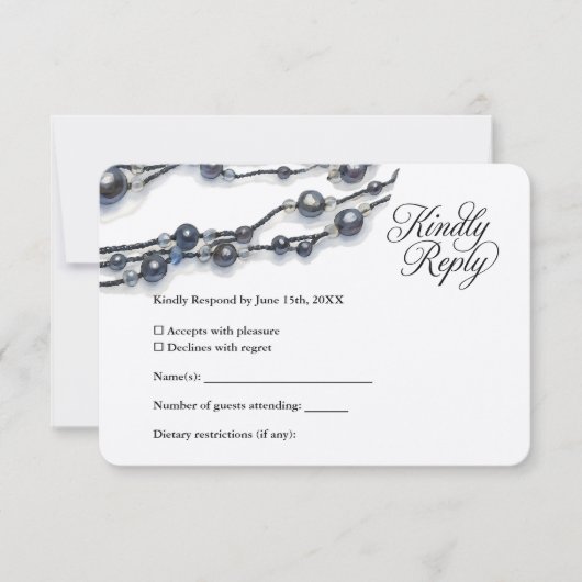Elegante Navy Blue Pearl Waterverf Modern Wedding RSVP Kaartje (Voorkant)