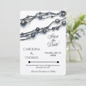 Elegante Navy Blue Pearl Waterverf Modern Wedding Save The Date (Staand voorkant)