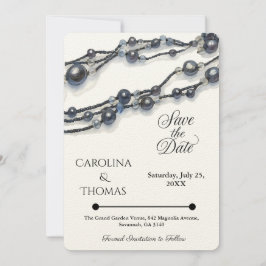 Elegante Navy Blue Pearl Waterverf Modern Wedding Save The Date