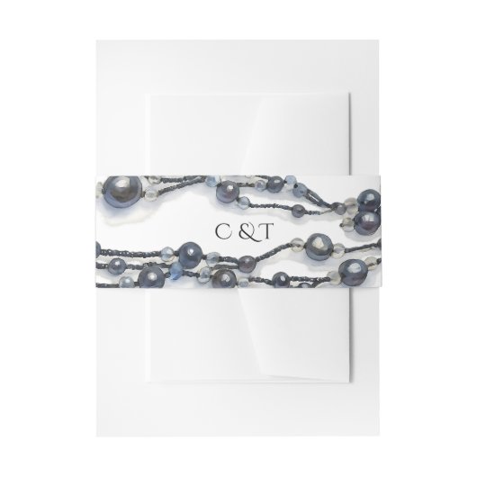 Elegante Navy Blue Pearl Waterverf Modern Wedding Uitnodigingen Wikkel (Voorkant Voorbeeld)