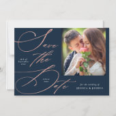 Elegante Navy Blue Photo Save the Date Magnet Magnetische Uitnodiging (Voorkant)