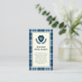 Elegante Navy Blue Plaid Monogram Boeken voor Baby Informatiekaartje (Staand voorkant)