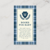 Elegante Navy Blue Plaid Monogram Boeken voor Baby Informatiekaartje (Voorkant)