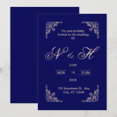 Elegante Navy Blue pop op huwelijksuitnodiging Kaart (Voorkant / Achterkant)