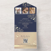 Elegante Navy Blue QR Code Wedding All In One Uitnodiging (Binnen)