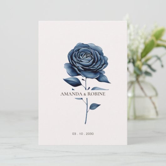 Elegante Navy Blue Roos bruiloft Kaart (Staand voorkant)