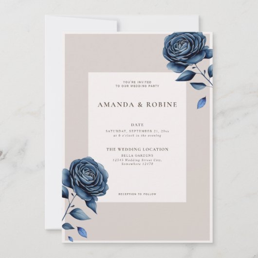 Elegante Navy Blue Roos bruiloft Kaart (Achterkant)