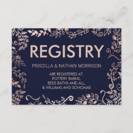 Elegante Navy Blue Roos Gold Floral Gift Registry Informatiekaartje