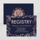 Elegante Navy Blue Roos Gold Floral Gift Registry Informatiekaartje (Voorkant / Achterkant)