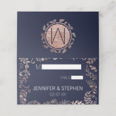 Elegante Navy Blue Roos Gold Floral Place Cards Plaatskaartje (Buitenkant ongevouwen)