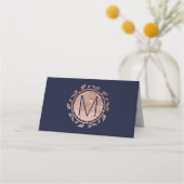 Elegante Navy Blue Roos Gold Floral Place Cards Plaatskaartje (Achterkant)