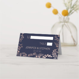 Elegante Navy Blue Roos Gold Floral Place Cards Plaatskaartje