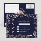 Elegante Navy Blue Roos Gold Floral RSVP Briefkaar Uitnodiging Briefkaart (Voorkant / Achterkant)
