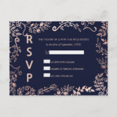 Elegante Navy Blue Roos Gold Floral RSVP Briefkaar Uitnodiging Briefkaart (Voorkant)