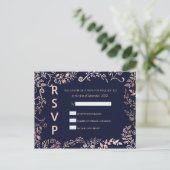 Elegante Navy Blue Roos Gold Floral RSVP Briefkaar Uitnodiging Briefkaart (Staand voorkant)