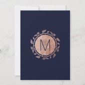 Elegante Navy Blue Roos Gold Floral Wedding Invite Kaart (Achterkant)