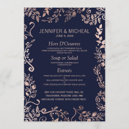 Elegante Navy Blue Roos Gold Floral Wedding Menu